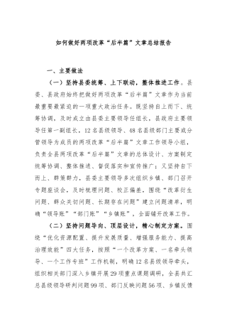 如何做好两项改革“后半篇”文章总结报告