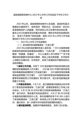 县疾病预防控制中心2023年上半年工作总结及下半年工作计划