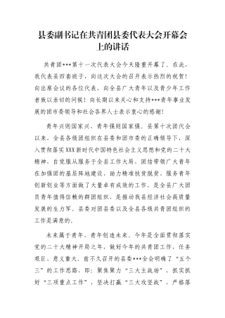 县委副书记在共青团县委代表大会开幕会上的讲话