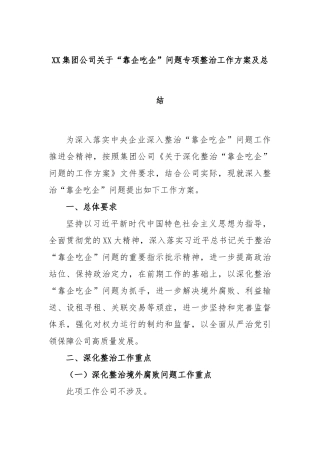 集团公司关于“靠企吃企”问题专项整治工作方案及总结