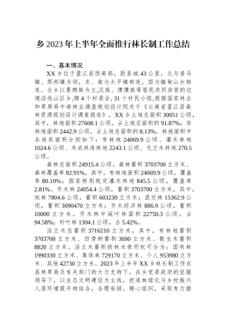 乡2023年上半年全面推行林长制工作总结