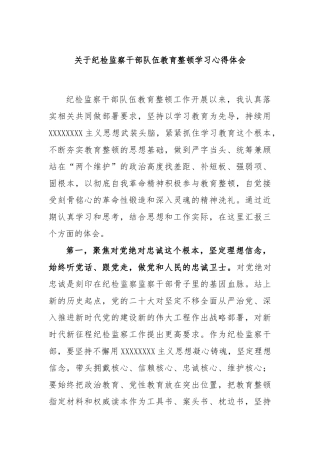 纪检监察干部队伍教育整顿学习心得体会