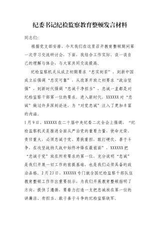 纪委书记纪检监察教育整顿发言材料