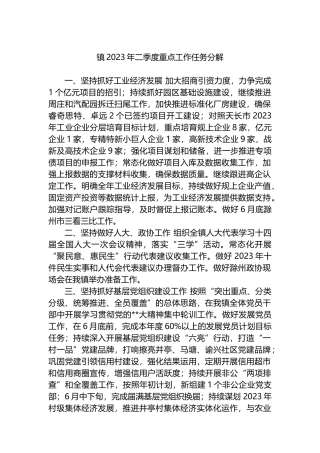 镇2023年二季度重点工作任务分解