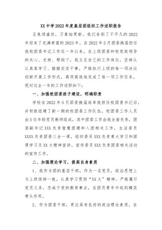 中学2022年度基层团组织工作述职报告