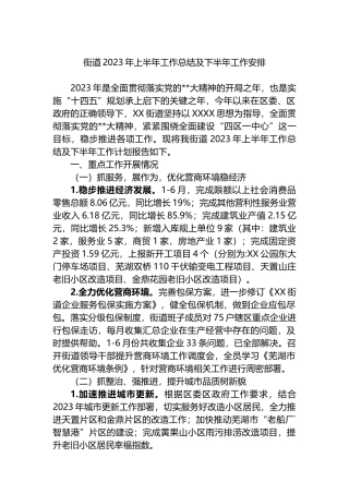 街道2023年上半年工作总结及下半年工作安排（计划）