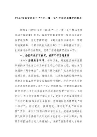 县局党组“三不一慢一乱”工作进展情况的报告