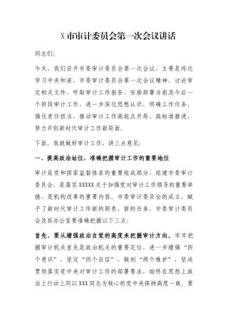 X市审计委员会第一次会议讲话