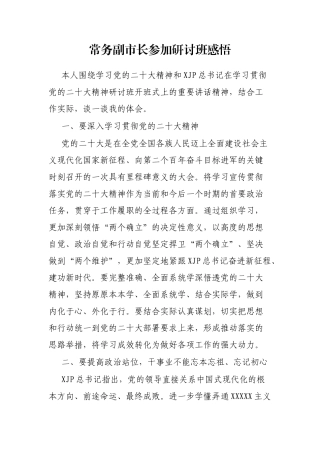 常务副市长参加研讨班感悟