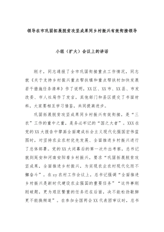 领导在市巩固拓展脱贫攻坚成果同乡村振兴有效衔接领导小组（扩大）会议上的讲话
