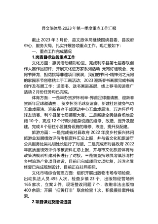 县文旅体局2023年第一季度重点工作汇报