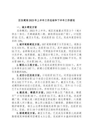 区住建局2023年上半年工作总结和下半年工作谋划