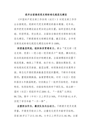 我市全面推进党支部标准化规范化建设