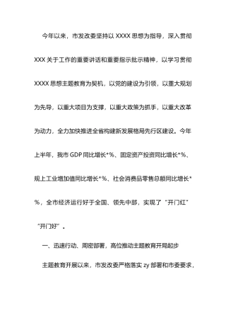 市发改委主题教育阶段性工作进展情况汇报