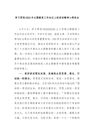 学习贯彻2023年主题教育工作会议上的讲话精神心得体会