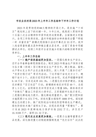 市农业农村局2023年上半年工作总结和下半年工作计划