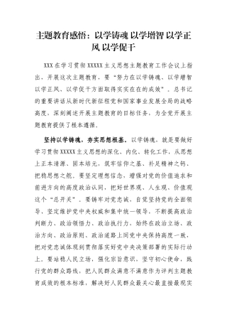 主题教育感悟：以学铸魂 以学增智 以学正风 以学促干