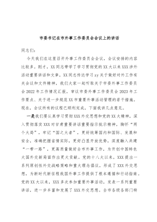 市委书记在市外事工作委员会会议上的讲话
