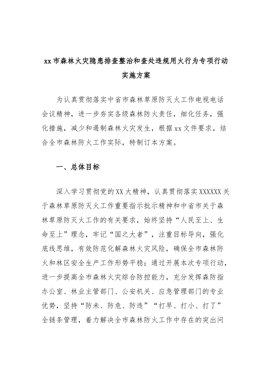 市森林火灾隐患排查整治和查处违规用火行为专项行动实施方案_第1页
