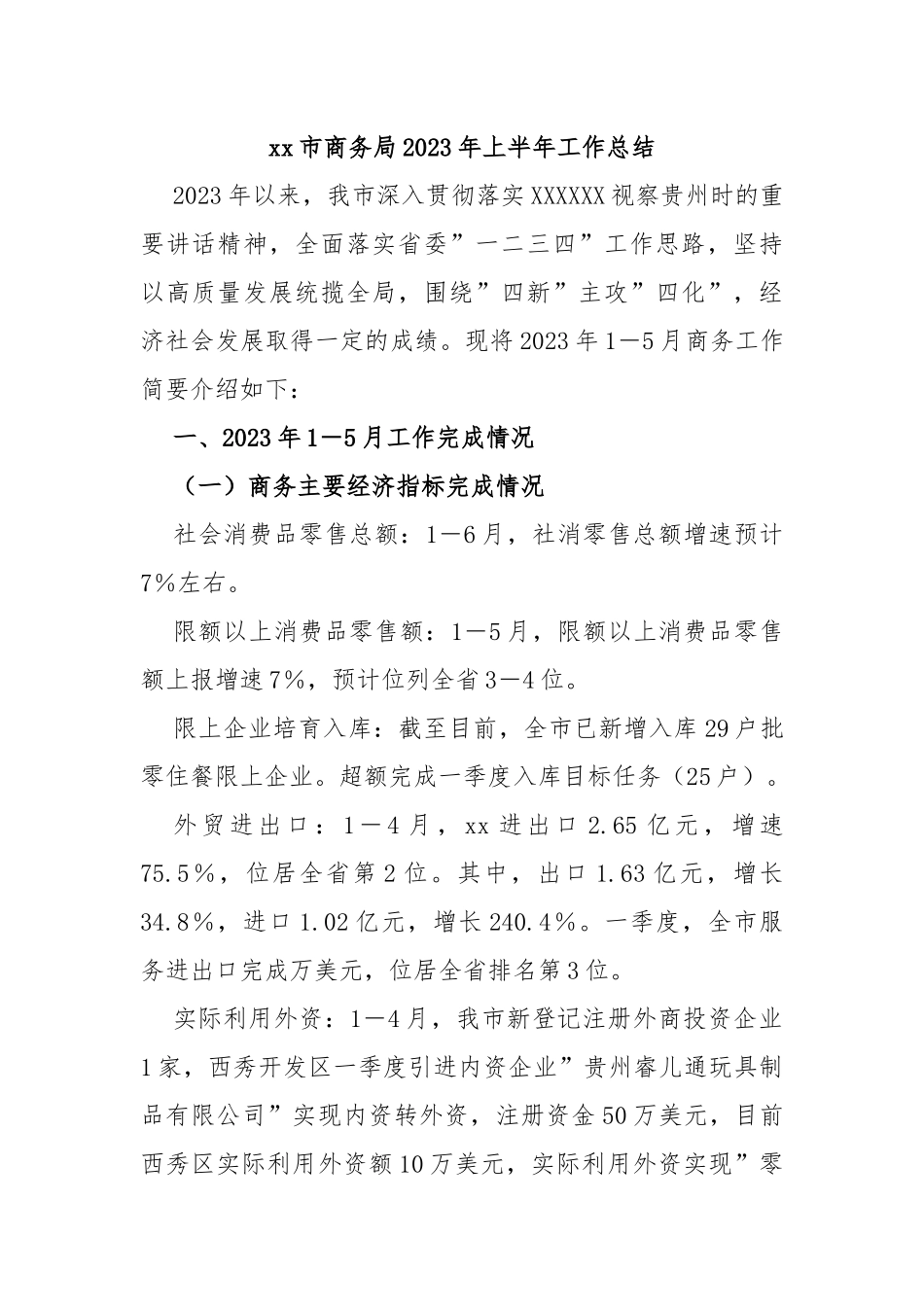 市商务局2023年上半年工作总结_第1页