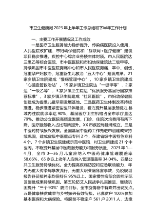 市卫生健康局2023年上半年工作总结和下半年工作计划