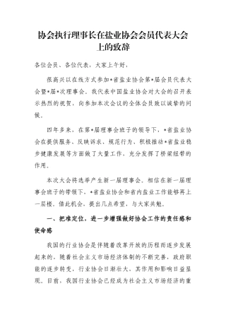 协会执行理事长在盐业协会会员代表大会上的致辞