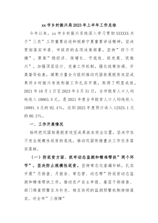 市乡村振兴局2023年上半年工作总结