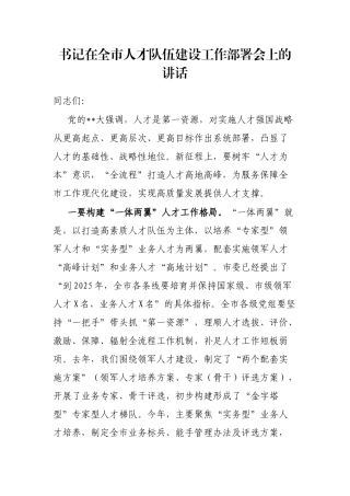 书记在全市人才队伍建设工作部署会上的讲话
