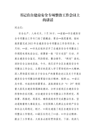 书记在自建房安全专项整治工作会议上的讲话