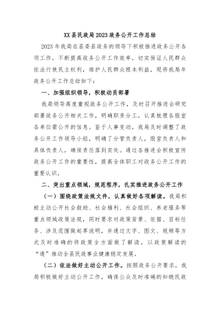县民政局2023政务公开工作总结