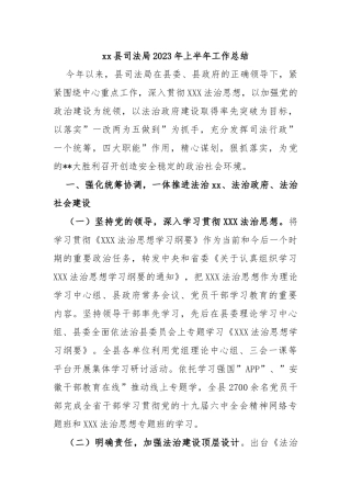 县司法局2023年上半年工作总结