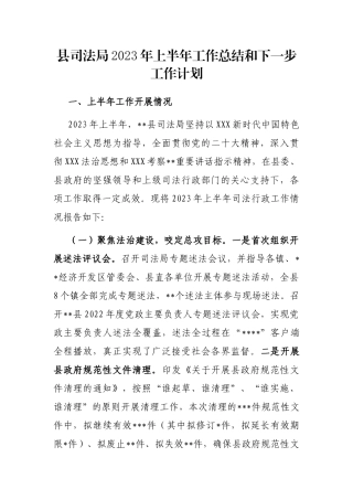 县司法局2023年上半年工作总结和下一步工作计划