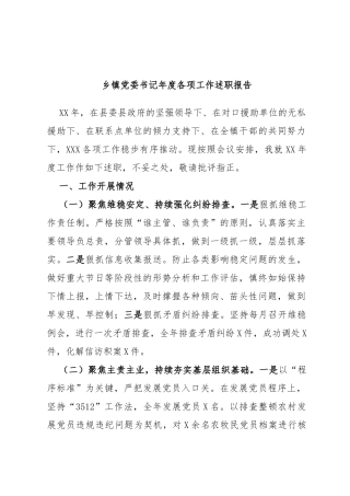 乡镇党委书记年度各项工作述职报告