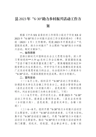 县2023年“6·30”助力乡村振兴活动工作方案
