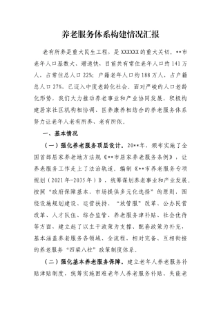 养老服务体系构建情况汇报