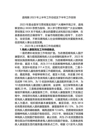 县残联2023年上半年工作总结及下半年工作安排（计划）