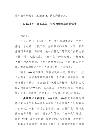 在2023年“三抓三促”行动推进会上的讲话稿