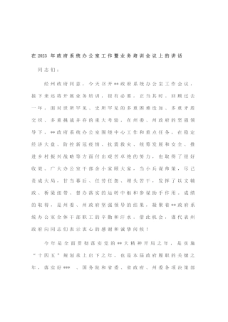 在2023年政府系统办公室工作暨业务培训会议上的讲话