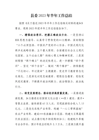 县委2023年半年工作总结
