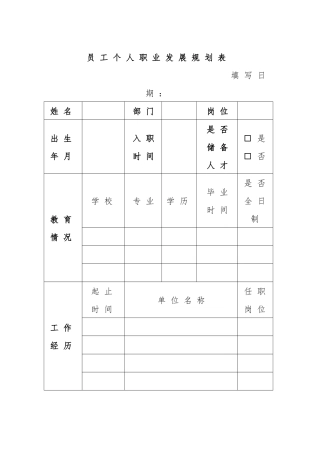 员工个人职业发展规划表 (空白)
