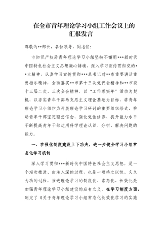 在全市青年理论学习小组工作会议上的汇报发言