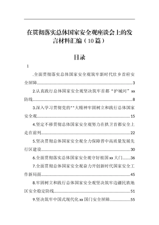 在贯彻落实总体国家安全观座谈会上的发言材料汇编（10篇）