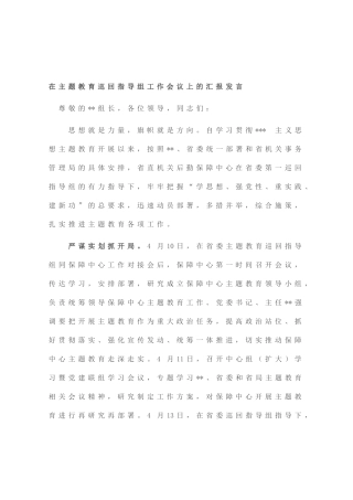 在主题教育巡回指导组工作会议上的汇报发言