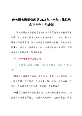 政务服务数据管理局2023年上半年工作总结和下半年工作计划