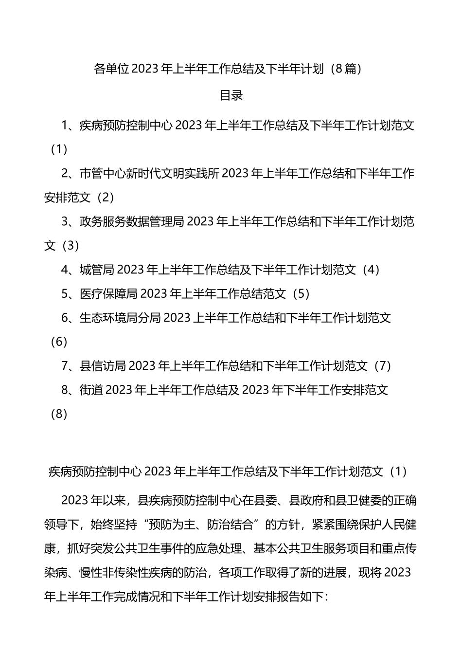 【8篇】各单位2023年上半年工作总结及下半年计划_第1页