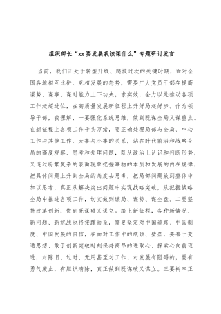 组织部长“要发展我该谋什么”专题研讨发言