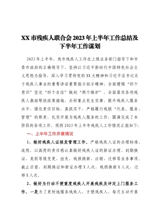 XX市残疾人联合会2023年上半年工作总结及下半年工作谋划
