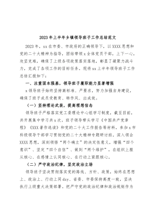 2023年上半年乡镇领导班子工作总结汇报述职报告