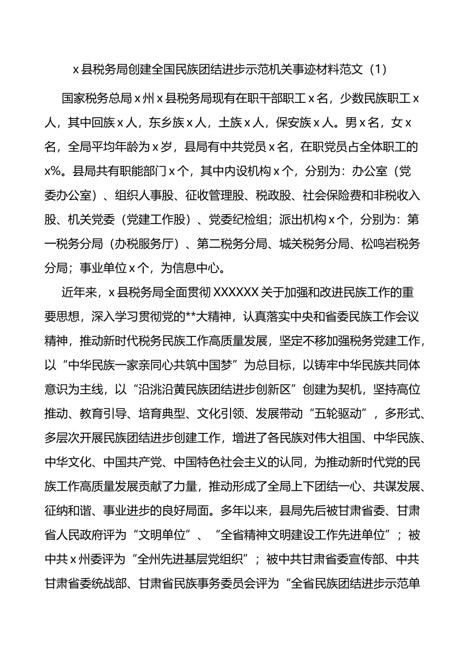 创建民族团结进步示范机关单位事迹材料_第1页