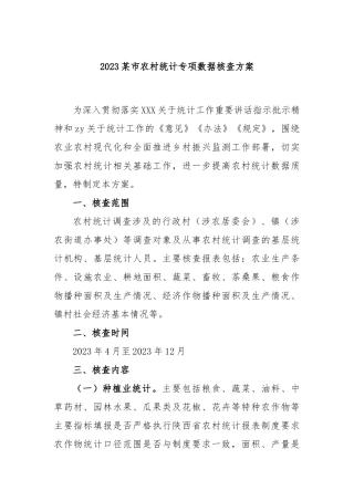 2023市农村统计专项数据核查方案